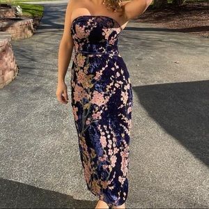 Lulus blue/floral velvet dress